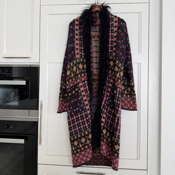 Etro Sweaters - ETRO...FAUX FUR INSERT LONG CARDIGAN IN NERO/ROSA
